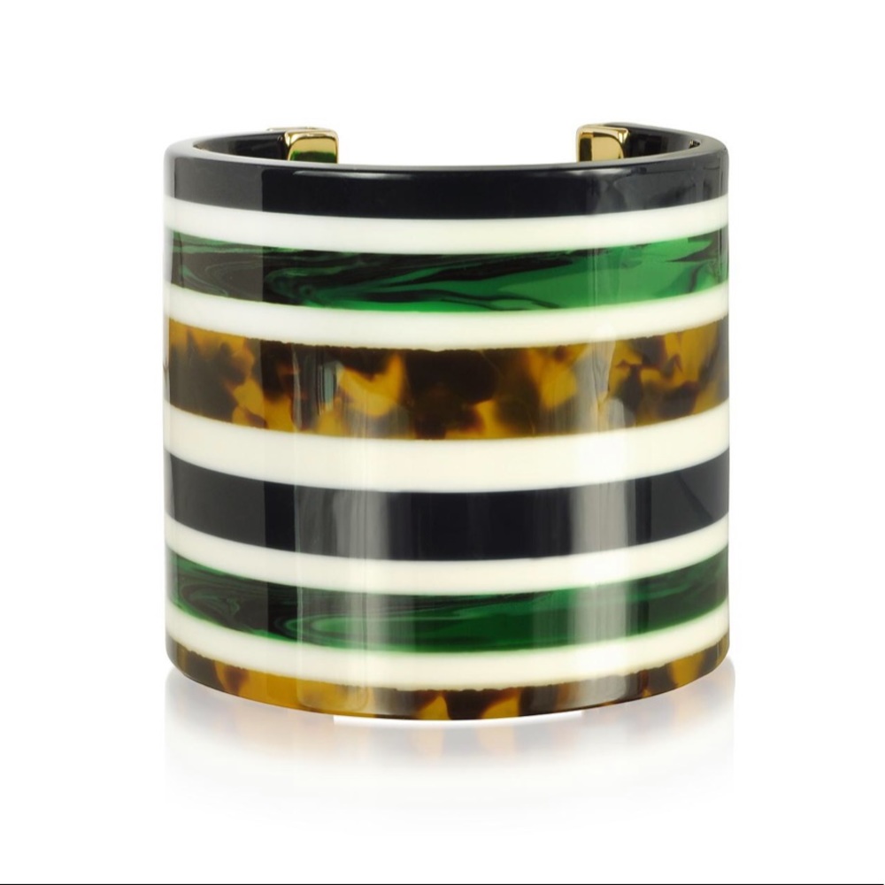 Tory Burch Striped Black, Green, and Tortoiseshell Bracelet
